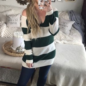 Green and white striped tunic